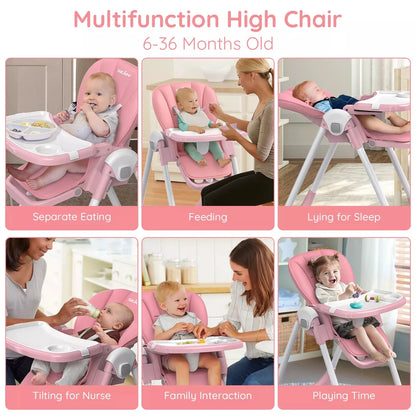 SEJOY Baby High Chair Infants Folding Convertible Removable Tray Adjustable Seat
