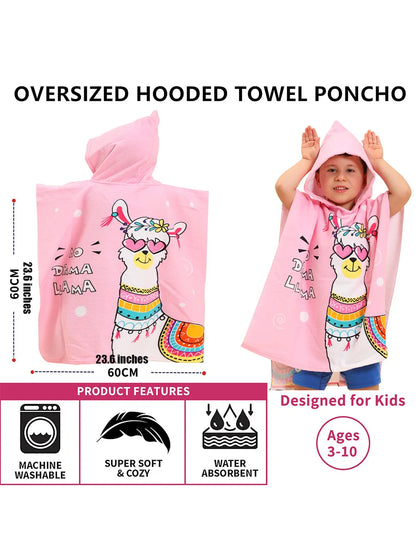 80-130cm Kids Hooded Bath Beach Poncho Towels Baby Quick Dry Bathrobe Child Cartoon Poncho Towels Microfiber Swim Cover-ups