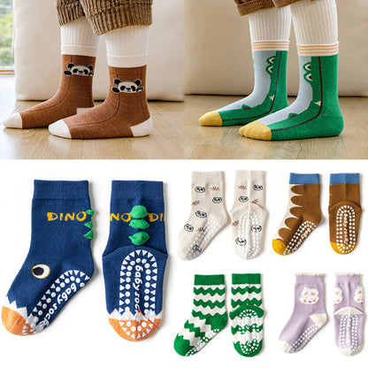 5 pairs of children's mid tube socks, spring and autumn adhesive point floor socks, playground anti slip socks, trampoline socks
