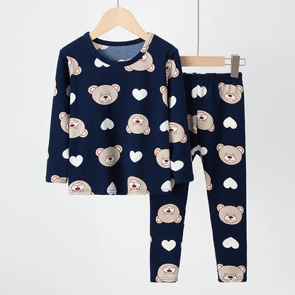 2-piece 2024 new autumn children's cute bear long-sleeved trousers suit boy leisure and comfortable home cover girl Joker pajama