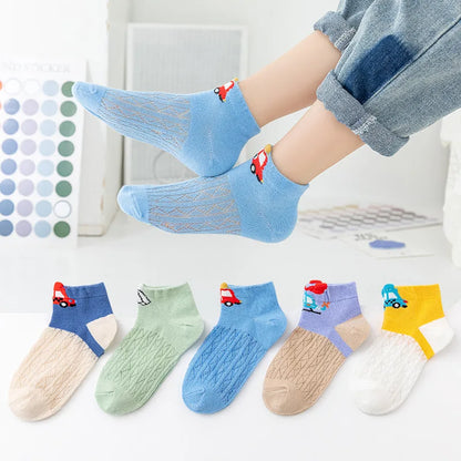 5 PAir Set Children Socks Summer Fishnet Boy Socks Spring Summer Thin Mesh Boat Socks Boys Girls Short Socks