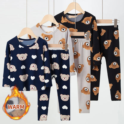 2-piece 2024 new autumn children's cute bear long-sleeved trousers suit boy leisure and comfortable home cover girl Joker pajama