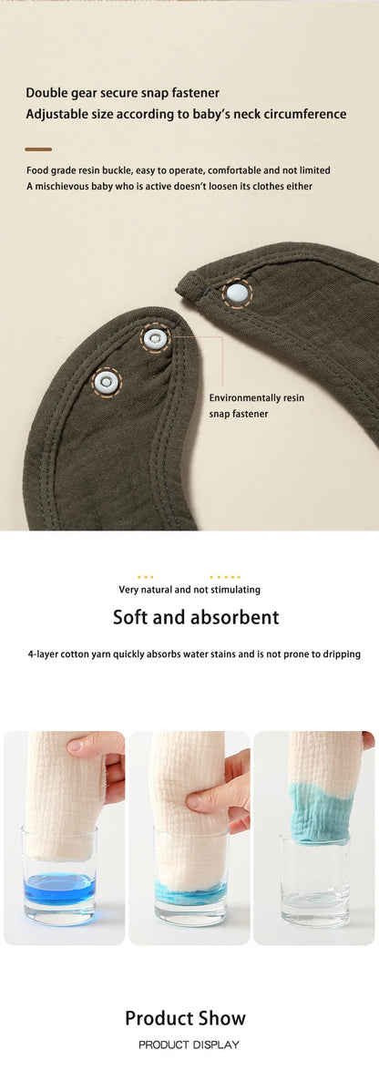 Cotton Gauze Baby Bibs Autumn New Solid Color Infant Bib Newborn Burp Cloths for Kids Boy Girl Spring Soft Feeding Saliva Towel