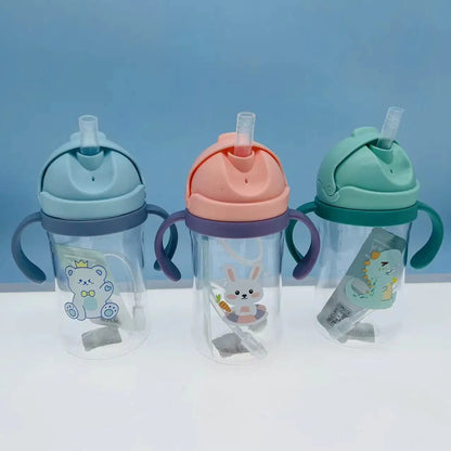 350ml Baby Bottles Drinking Cup Feeding Bottle with Straw Gravity Ball Wide-Caliber Kids Drinking Milk Water Dual-Use Bottle