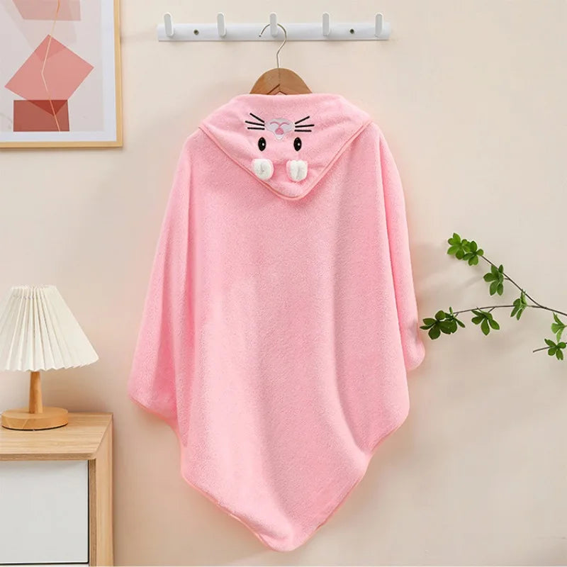 0-3Y Baby Shower Unisex Baby Bathrobe Flannel Cloak Cartoon Boy Girl Ultra-Soft Hooded Spa Robe Bath Towel Newborn Cover-Up