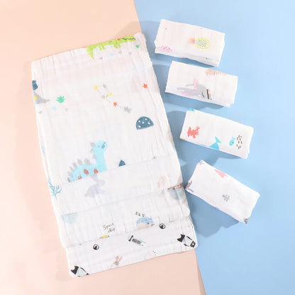 Random 5pcs Muslin 8 layers Cotton Soft Baby Towels Baby Face Towel Handkerchief Bathing Feeding Face Washcloth Wipe Burp Cloth