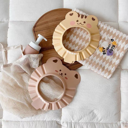 Cute Bear Adjustable Shower Cap Baby Eyes-Protected Ears-Protected Infant Bathing Protection Hat Soft Baby Hair Washing Hat