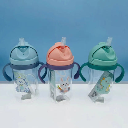350ml Baby Bottles Drinking Cup Feeding Bottle with Straw Gravity Ball Wide-Caliber Kids Drinking Milk Water Dual-Use Bottle