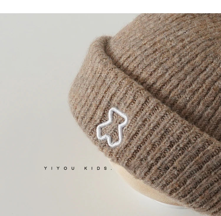 2024 New Fashion Warm Hat Scarf Set for Kids Boy Girl Chic Cartoon Bear Knitted Hat Scarf Autumn Winter Warm Beanie Scarf Set