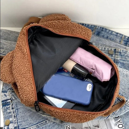 Cute Bear Ear Plush Backpack for Kids Adult Lamb Fleece Shoulder Bag High-capacity Korean Parent-Child Bags Boys Girls Backpacks