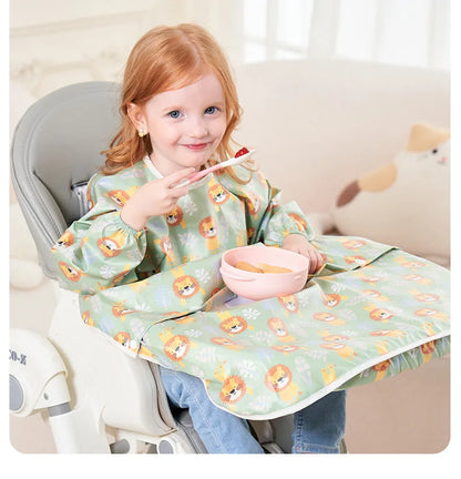 Clean Feeding Bib for Baby Boys Girl 8M-5Y Waterproof Bib Apron Smock with Table Cover Infant Mess-Free Kids Full Coverage Bib