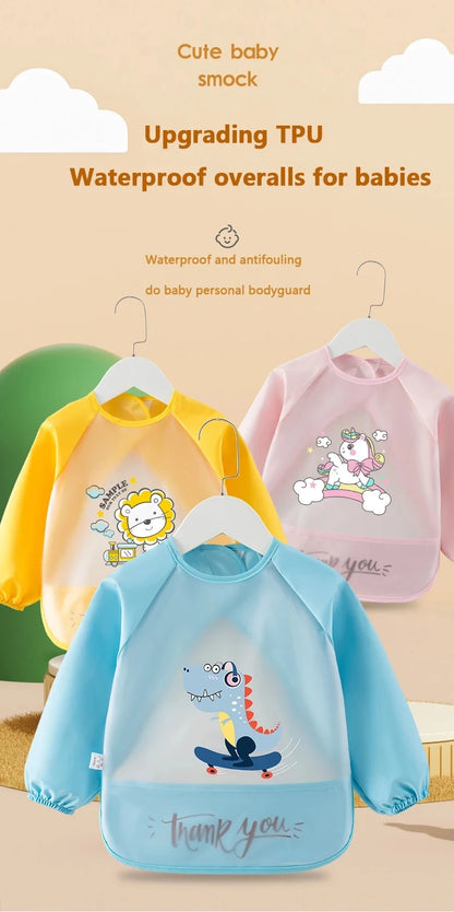 Baby Food Overalls Waterproof Children's Bibs Boys And Girls Drool Towel Four Seasons Long Sleeve No-Wash Apron
