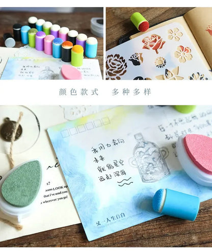 Journamm Finger Painting Kit Drawing Stencils Colorful Inkpad DIY Scrapbooking Creative Stationery Paint Tool School Supplies