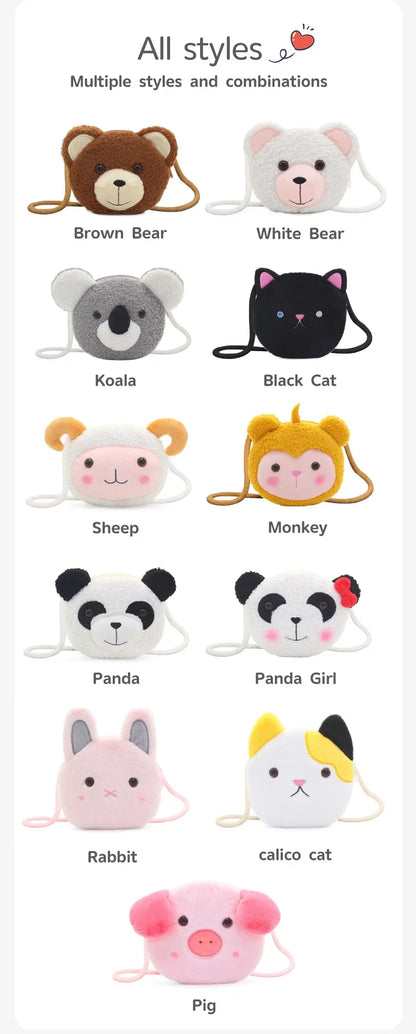 Cartoon Plush Crossbody Bag for Children Cute Animal Bear Coin Wallet Boys and Girls Mini Shoulder Bag Kawaii Plush Purses