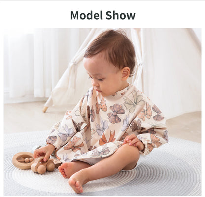 New Children Feeding Aprons Long sleeve Baby bib with Pocket Full Cover Baby Bibs with Pocket waterproof long sleeve bibs