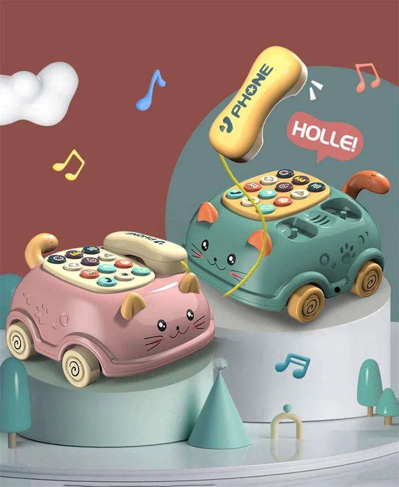 Baby 3-in-1 Musical Phone Toys Toddler Interactive Learning Toy with Lights Cat Telephone Story Early Education Montessori Gift