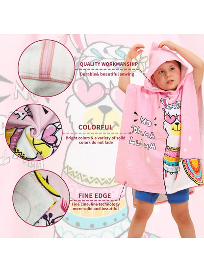 80-130cm Kids Hooded Bath Beach Poncho Towels Baby Quick Dry Bathrobe Child Cartoon Poncho Towels Microfiber Swim Cover-ups