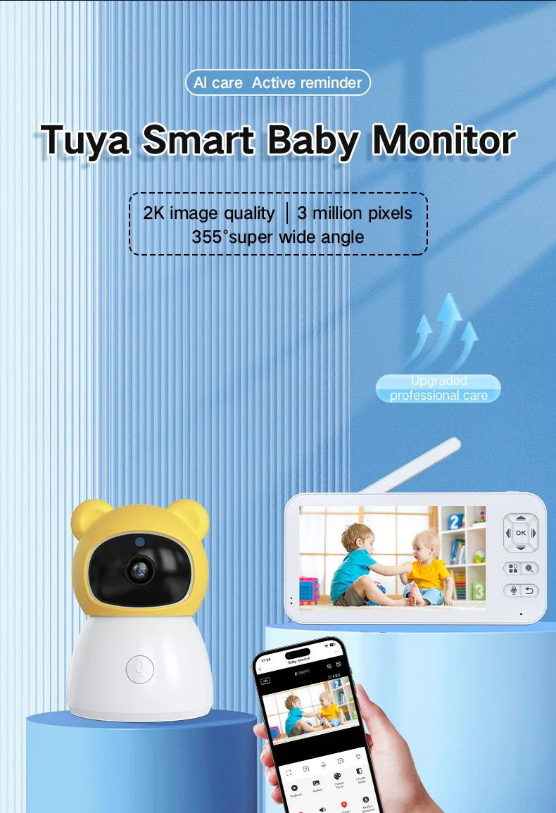 TUYA 5 Inch Video Baby Monitor with Camera PTZ Zoom 3MP Babyphone Cam Security Protection Surveillance Cam Temperature Sensor