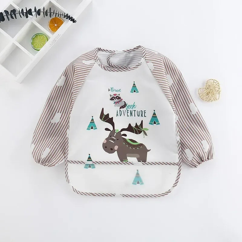 1Pcs Waterproof Eating Smock Infant Toddler Baby Cartoon Long Sleeve Art Apron Animal Smock Soft Baby Bib Burp Clothes