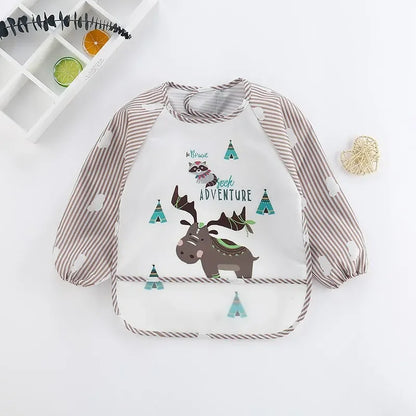 1Pcs Waterproof Eating Smock Infant Toddler Baby Cartoon Long Sleeve Art Apron Animal Smock Soft Baby Bib Burp Clothes