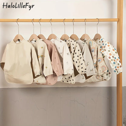 Kids Baby Feeding Bibs Waterproof Long Sleeve Apron with Pocket Toddler Burp Cloth Boys Girls Anti-dirty Art Smock Baby Stuff
