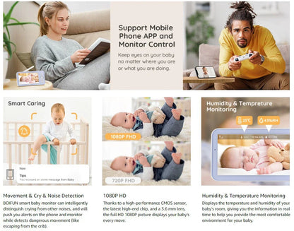 TUYA 5 Inch Video Baby Monitor with Camera PTZ Zoom 3MP Babyphone Cam Security Protection Surveillance Cam Temperature Sensor