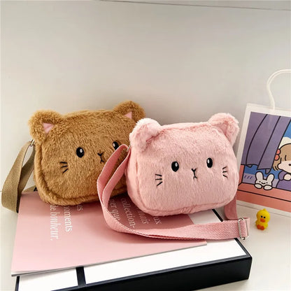 1 Piece Cute Kids Bag for Girls Kawaii Cartoon Animal Cat Messenger Bag for Children Portable High Capacity Outdoor Plush Bag