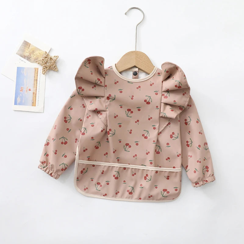 Baby Feeding Bibs Angel Wings Kids Waterproof Long Sleeve Art Smock Baby Stuff Anti-dirty Dinning Apron with Pocket for Newborn