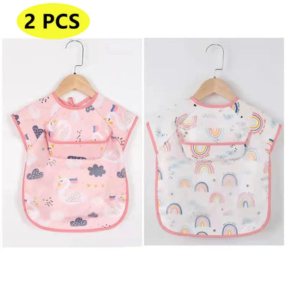 Baby Kids Toddler Long Sleeve Scarf Waterproof Art Smock Feeding Bib Apron Pocket Infant Boys Girls Burp Cloth Bandana Bibs