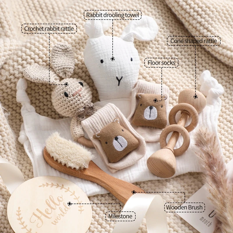 Baby drool Towel Toy Set Milestone Cards Accessories Photography Props Monthly Growth Commemoration Babies Photos Birth Gift Set
