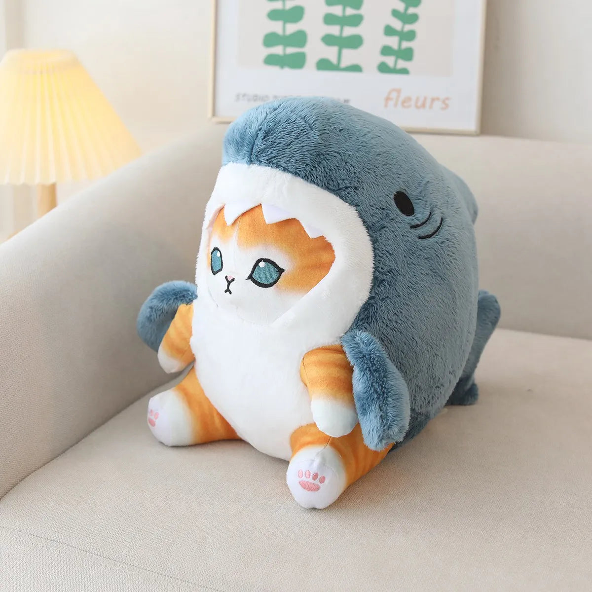 22/33/55cm Cat Shark Kawaii Room Decoration Cartoon Toys For Children Huggable Pillow Christmas Gift Sofa Cushion
