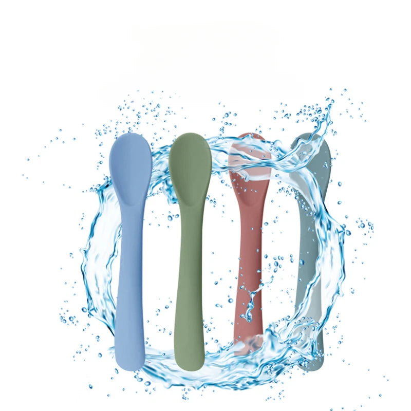 Food Grade Silicone Small Curved Spoon Baby Food Spoon Children Tableware Feeding Soft Spoon