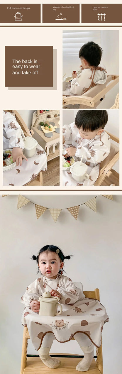 Feeding Bib for Baby Boys Girls 6-36Month Waterproof Bib Apron Smock with Table Cover Infant Mess Free Full Coverage Bib