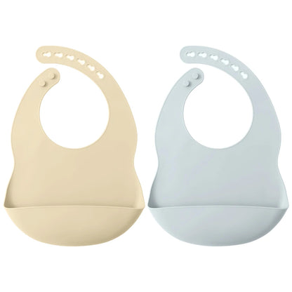 2PCS Toddler Silicone Breastplate Baby Bib Waterproof Solid Color Infant Bibs Newborn Feeding Burp Cloth Drooling Scarf
