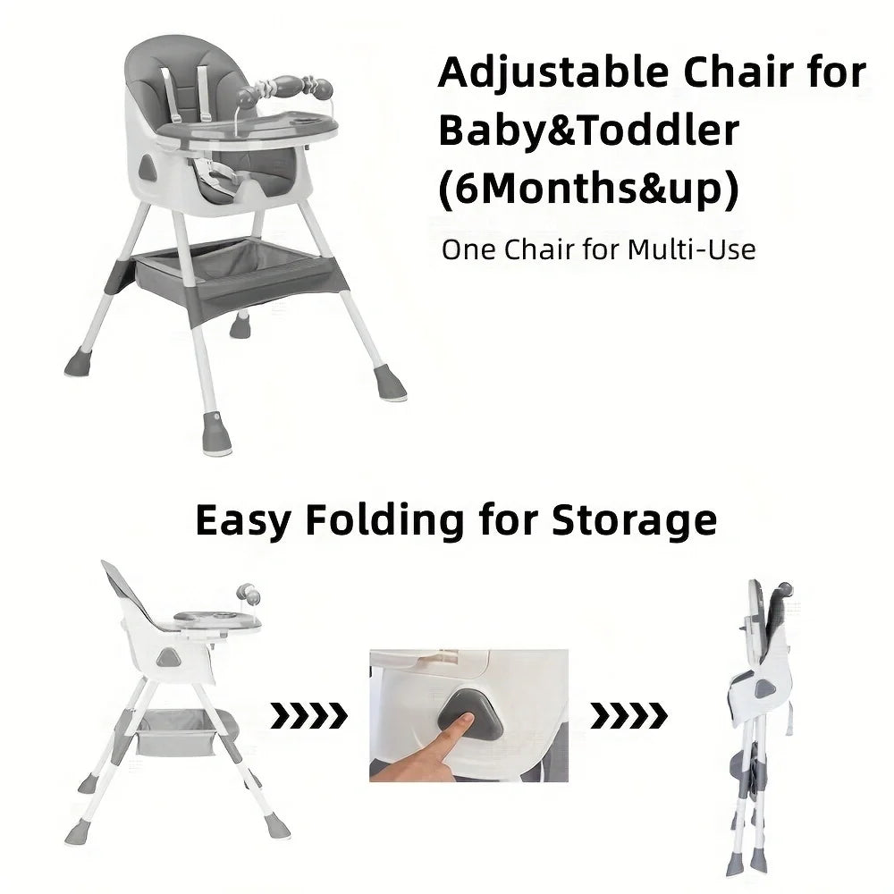 UBRAVOO Foldable Baby High Chair 6 Months Plus, with Large Antislip Pad & ToyRack, Easy to Clean Feeding , E500