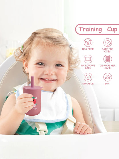 TYRY.HU 1Pc Baby Feeding Straw Cup Baby Cartoon Learning Feeding Cup Food Grade Silicone Toddler Water Bottle Tableware BPA Free