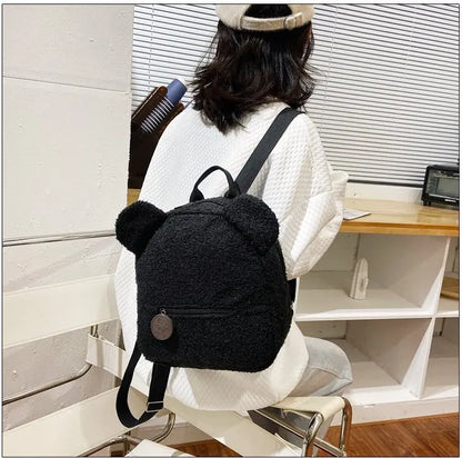 Cute Bear Ear Plush Backpack for Kids Adult Lamb Fleece Shoulder Bag High-capacity Korean Parent-Child Bags Boys Girls Backpacks