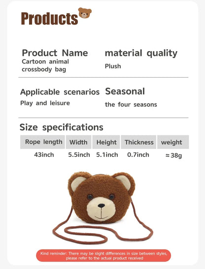 Cartoon Plush Crossbody Bag for Children Cute Animal Bear Coin Wallet Boys and Girls Mini Shoulder Bag Kawaii Plush Purses