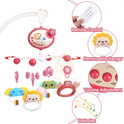 Baby Crib Mobile Rattle Toy For 0-12 Months Infant  Rotating Musical Projector Night Light Bed Bell Educational For Newborn Gift
