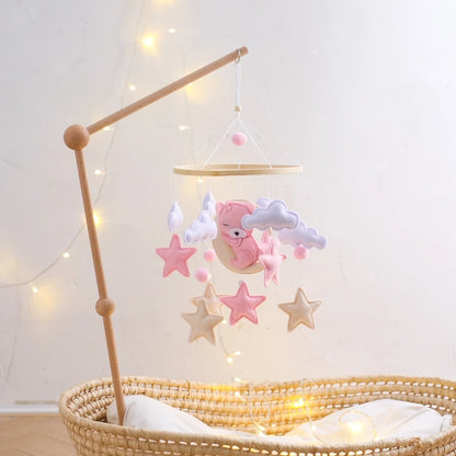 Crib Mobile Baby Wooden Bed Bell Baby Rattles Soft Felt Cartoon Bear Toys Hanger Crib Mobile Bed Bell Wood Toy Bracket Kid Gifts