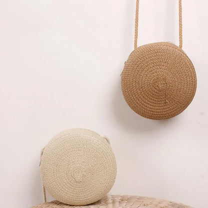 Baby Girl Fashion Casual Solid Straw Shoulder Bags Backpack Accessories Kids Coin Purse Kids Children Cute Round Messenger Bag