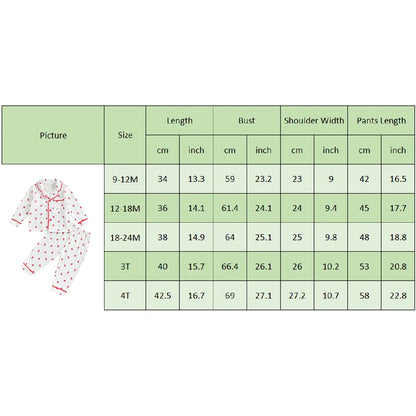 Kids Girls Autumn Pajama Sets Long Sleeve Lapel Strawberry Print Shirt Pants 2 Pieces Loose Sleepwear Nightgown