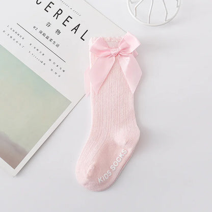 Red Bow Tie Knee High Tube Socks Girls' Christmas Stockings Infants Toddlers Soft Cotton Children Non Slip Floor Socks Baby Gift