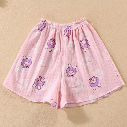 Summer Camisole Sling Tops+Shorts 2-Piece Set Girl's Soft Cotton Pajamas Fashion Cartoon Print Kids Home Clothes Casual Suit New