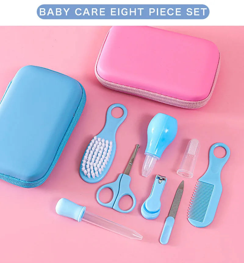 8/13pcs Baby Care EVA Bag Eight-piece Set Baby Nasal Aspirator Nail Scissors Cartoon Set Daily Cleaning Supplies Care Bag