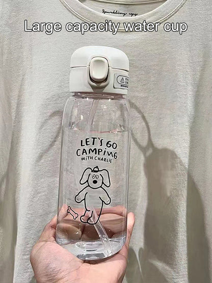 Plastic Water Bottle Water Cup With Straw Simple Large Capacity Portable Drop Resistant And Portable Cup Cartoon Ice Suction Cup
