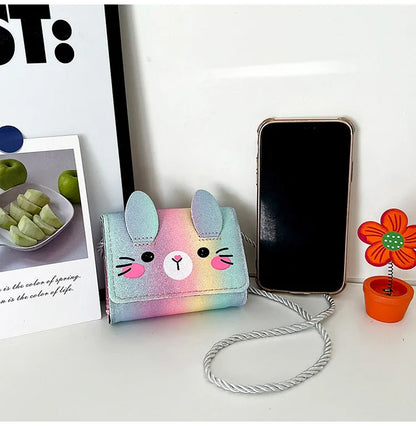 Mini Crossbody Bag for Children Cute Cartoon Cat Baby Girls Shoulder Bags PU Leather Boys Kids Small Coin Purse Handbags Wallet