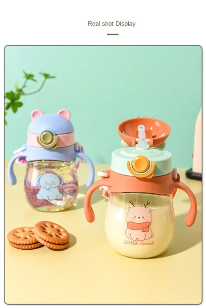 410ML Baby Drinking Cup Feeding Bottle Anti-Choking with Straw Gravity Ball Wide Caliber Drinking Milk Water Bottle with Handle