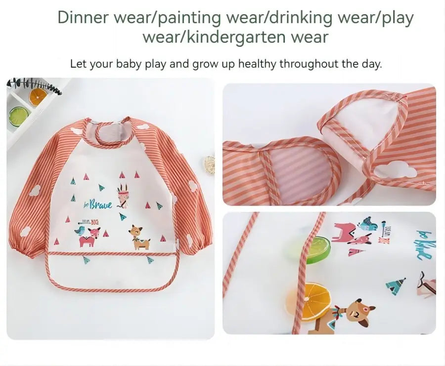 1Pcs Waterproof Eating Smock Infant Toddler Baby Cartoon Long Sleeve Art Apron Animal Smock Soft Baby Bib Burp Clothes