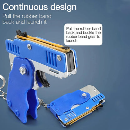 Metal Burst Rubber Band Toy - Mini Folding Launcher Toy With Keychain And 60pcs Rubber Bands,Perfect Gift for Christmas